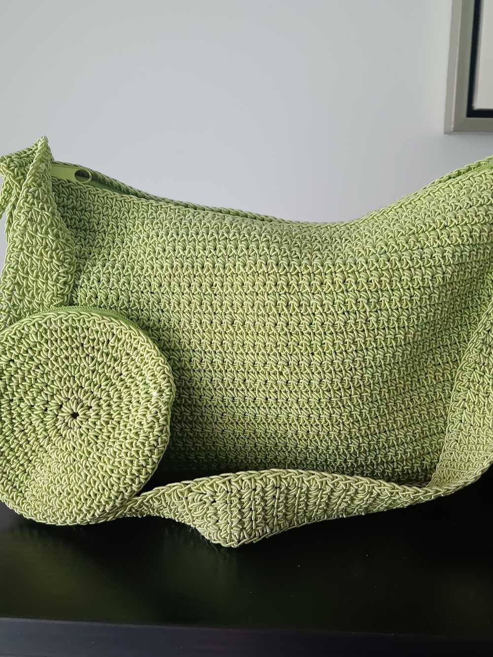 & Other Stories Light Green Crochet Shoulder Bag with Round Coin Pouch